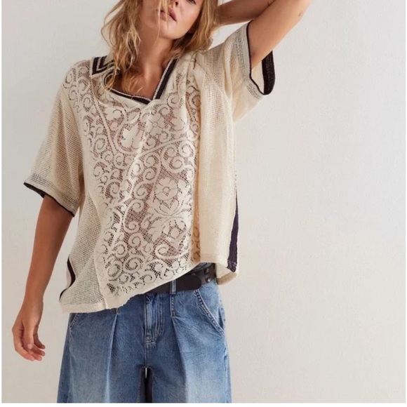 Free People Tops - Free People We The Free Feeling Sporty Lace Tee Ivory Sz Small NWT